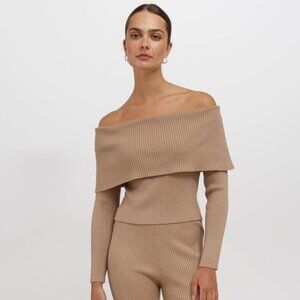 Brunette The Label Elle Rib Knit Off the Shoulder Knit Sweater | NWT